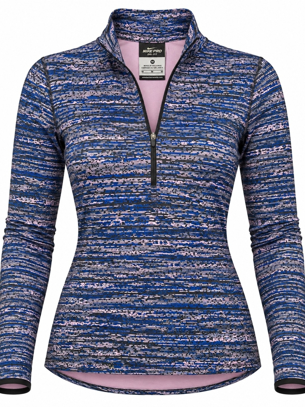Nike Pro Women's Blue Patterned Quarter-Zip Top
